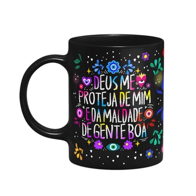 Caneca Proteção - Deus Me Proteja De Mim - Preta
