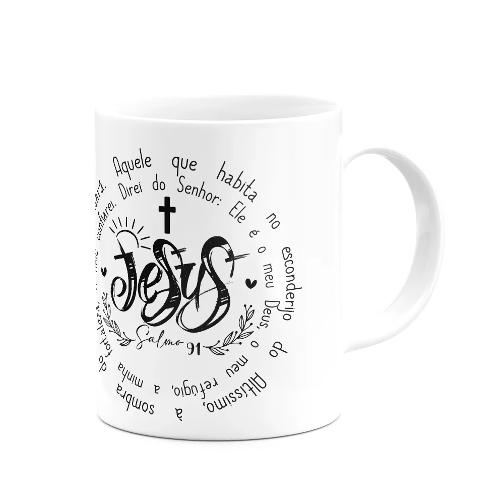 Imagem 2 de 3 do produto Caneca Religiosa - Ore Com Jesus - Salmo 91 - M2