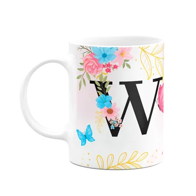 Caneca Floral Garden - Inicial Do Nome Letra W - 325ml
