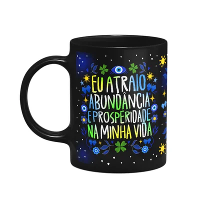 Caneca Proteção - Eu Atraio Abundância - Preta
