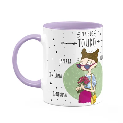 Caneca Signos Cartoon - Ela É De Touro - B-lilac