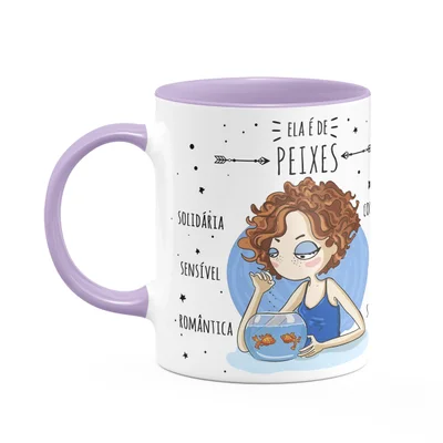 Caneca Signos Cartoon - Ela É De Peixes - B-lilac