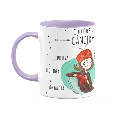 Caneca Signos Cartoon - Ela É De Câncer - B-lilac