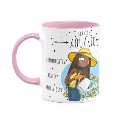 Caneca Signos Cartoon - Ela É De Aquário - B-pink - M2