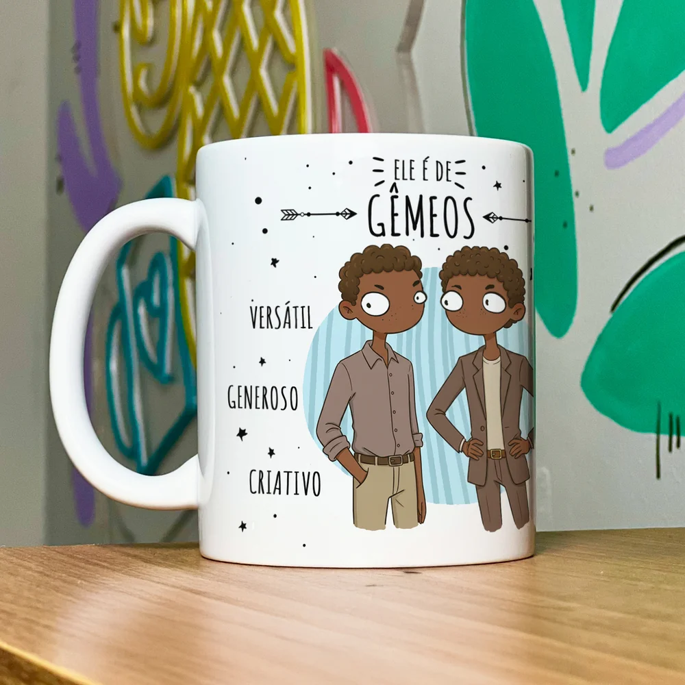 Imagem 2 de 5 do produto Caneca Signos Cartoon - Ele É De Gêmeos - M2 - 325ml