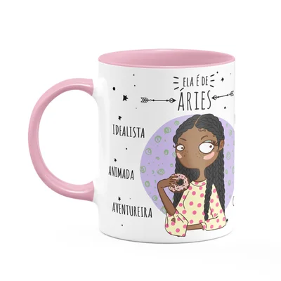 Caneca Signos Cartoon - Ela É De Áries - B-pink - M2