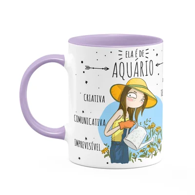 Caneca Signos Cartoon - Ela É De Aquário - B-lilac
