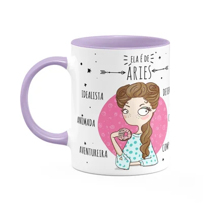 Caneca Signos Cartoon - Ela É De Áries - B-lilac
