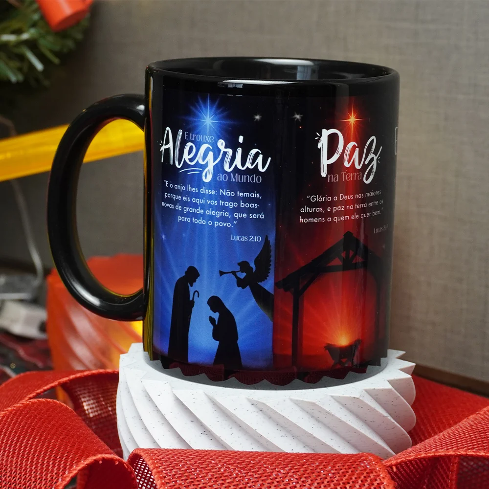 Imagem 2 de 5 do produto Caneca Natal Abençoado - Amor Paz Esperança Amor - Preta