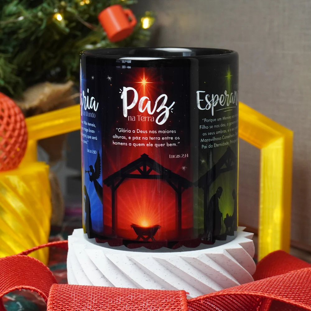 Imagem 3 de 5 do produto Caneca Natal Abençoado - Amor Paz Esperança Amor - Preta