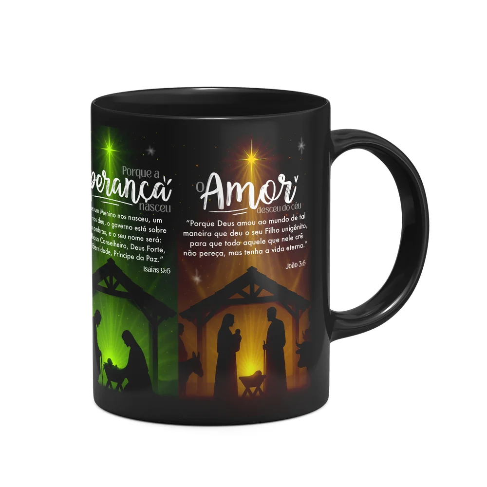 Imagem 4 de 5 do produto Caneca Natal Abençoado - Amor Paz Esperança Amor - Preta