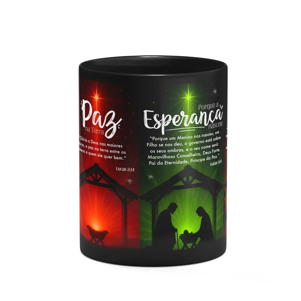 Imagem 5 de 5 do produto Caneca Natal Abençoado - Amor Paz Esperança Amor - Preta