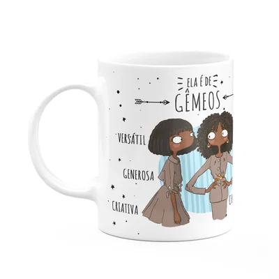 Caneca Signos Cartoon - Ela É De Gêmeos - M2 - 325ml