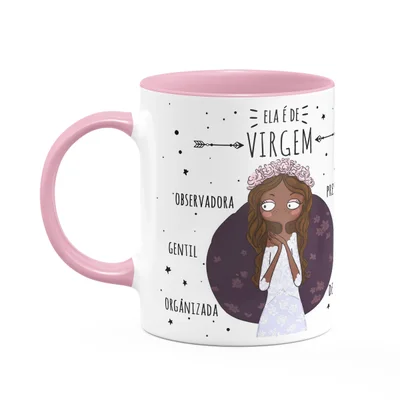 Caneca Signos Cartoon - Ela É De Virgem - B-pink - M2