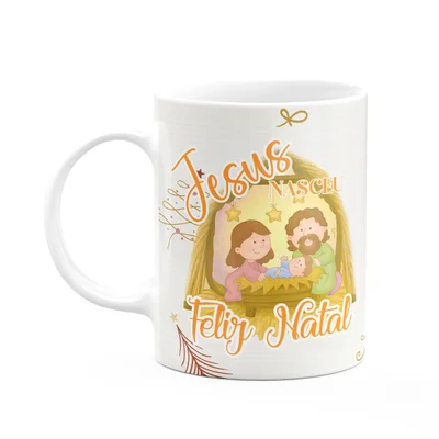 Caneca Natalina - Jesus Nasceu, Feliz Natal - Cartoon