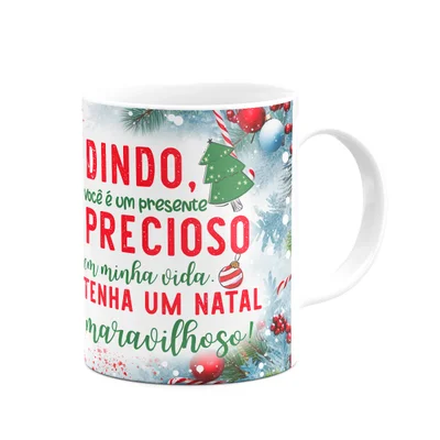Caneca Natal Família - Feliz Natal Dindo - 325ml