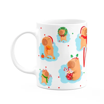 Caneca Natalina - Feliz Natal Com Capivarinhas - 325ml