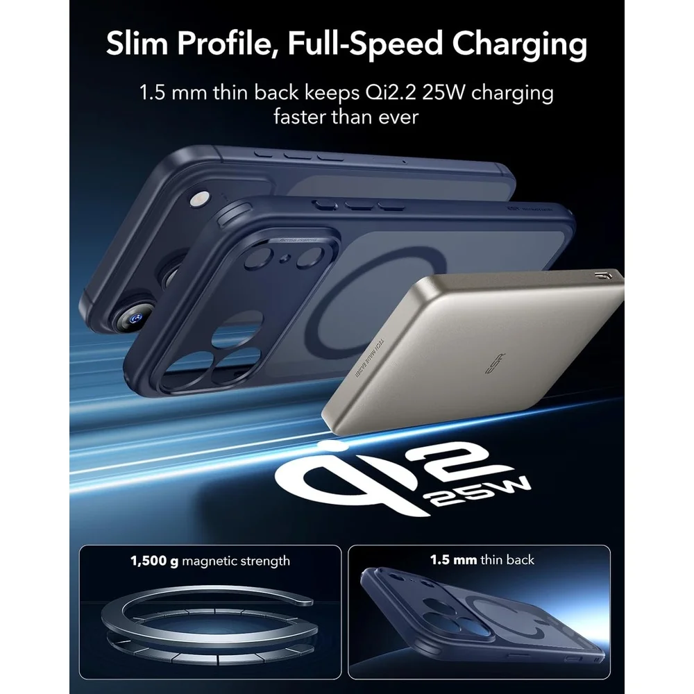 Imagem 3 de 5 do produto Capa Esr Iphone 17 Pro Azul Fosco Magsafe Militar Antichoque