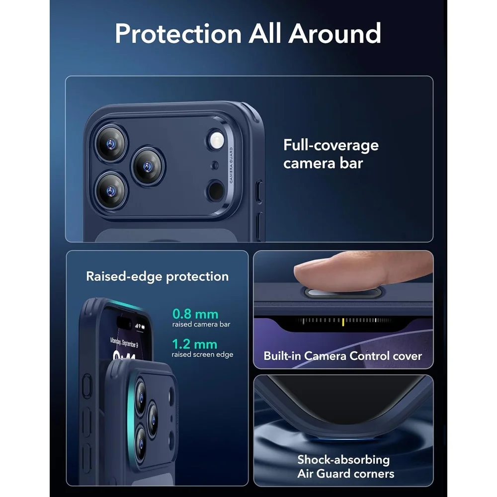 Imagem 5 de 5 do produto Capa Esr Iphone 17 Pro Azul Fosco Magsafe Militar Antichoque
