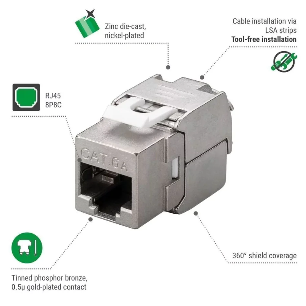 Imagem 3 de 5 do produto Conector Keystone Fêm. Mod. Jack Rj45 Cat6a Blindado Gigabit