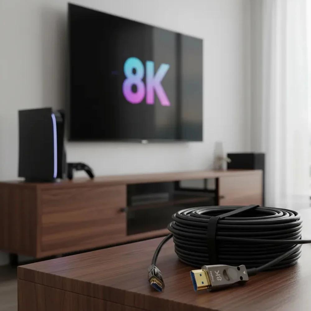 Imagem 2 de 5 do produto Cabo HDMI 8k Fibra Óptica Versão 2.1 De 100 Metros Tv Pc Projetor