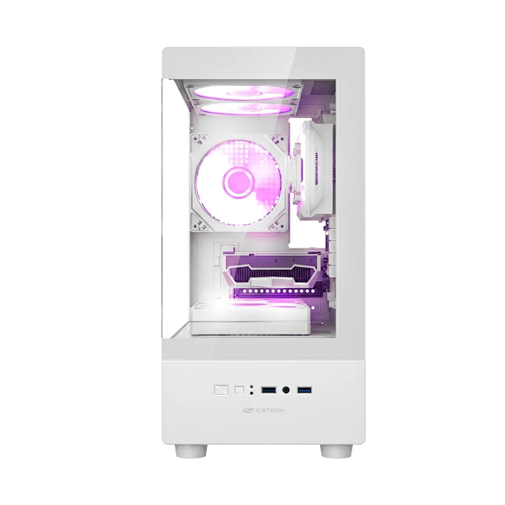 Imagem 2 de 4 do produto Gabinete Gamer, C3tech, Aquarius, Sem Fonte, Gaming, Vidro Temperado Frontal E Lateral, Portas Usb 3.0, Usb 2.0 E Entrada De Áudio, Branco - Mt-g150wh