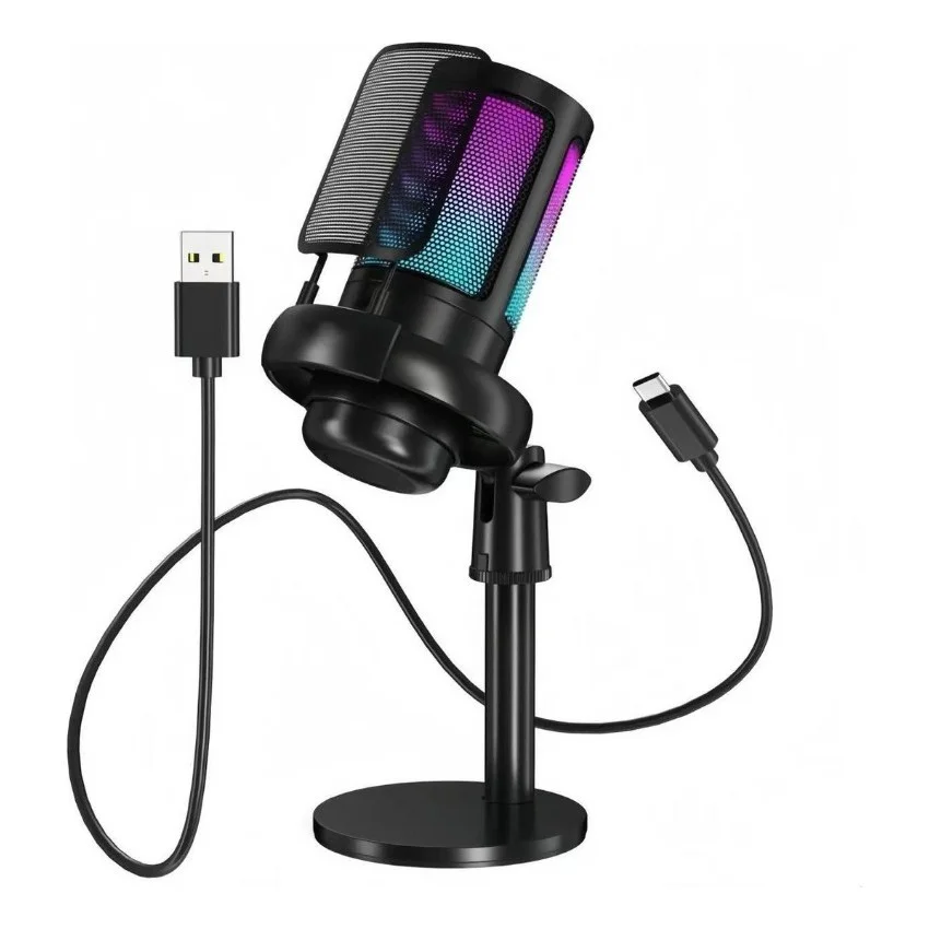 Imagem 3 de 5 do produto Microfone Condensador RGB Usb Tipo C Stream Lives