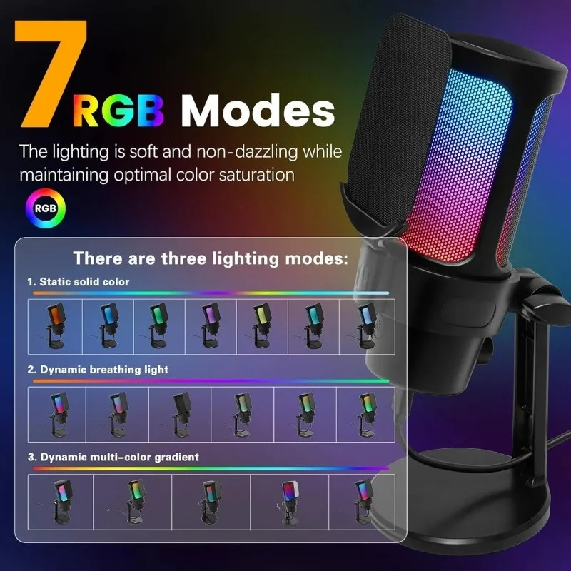 Imagem 4 de 5 do produto Microfone Condensador RGB Usb Tipo C Stream Lives