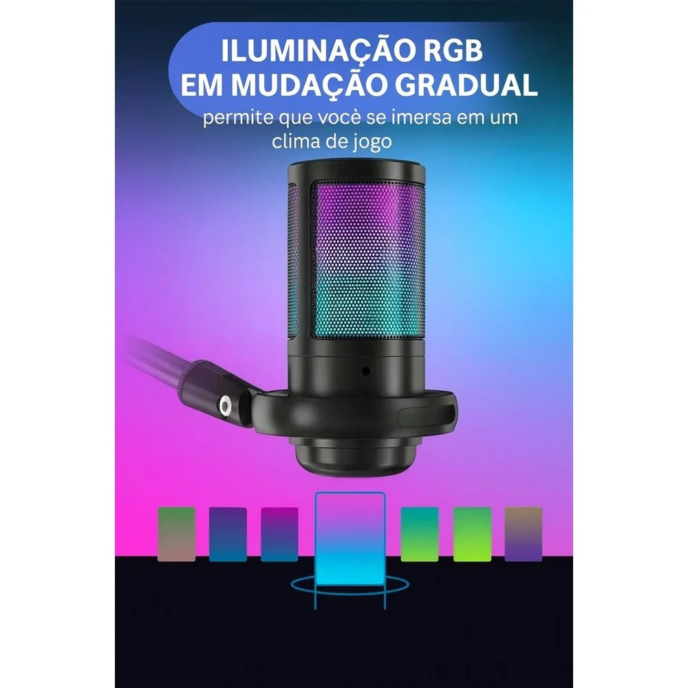 Imagem 5 de 5 do produto Microfone Condensador RGB Usb Tipo C Stream Lives