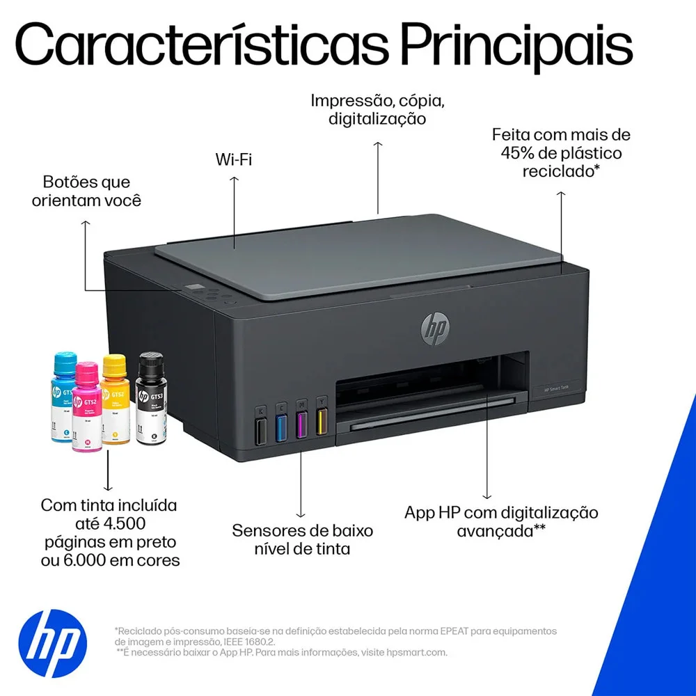 Impressora Multifuncional Smart Tank 589 Tanque De Tinta Colorida Wi-fi Usb Hp Impressora Multifuncional Smart Tank 589 Tanque De Tinta Colorida Wi-fi Usb Hp
