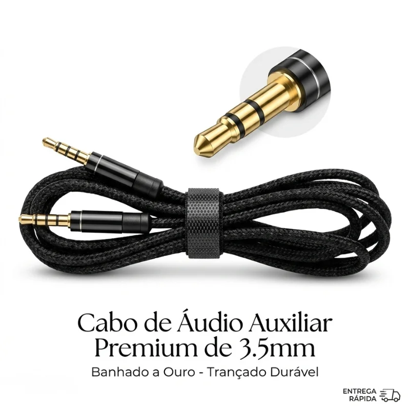 Imagem 2 de 4 do produto Cabo Auxiliar 3,5mm P2 Para P2 De 1,5m, Som Estável Compatível Com Celular, PC, Carro E Caixa De Som