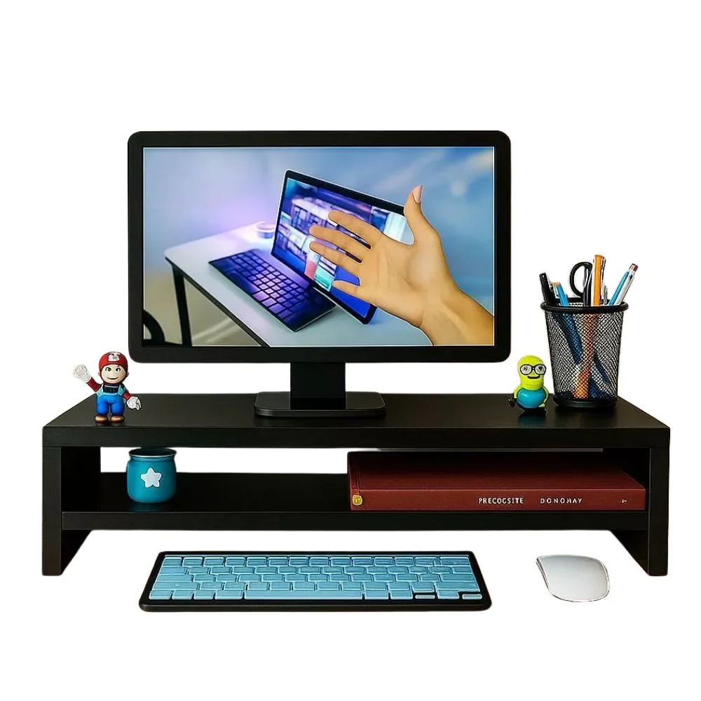 Suporte Monitor Duplo Para Escritório E Desktop Mdf - 60x20x10 Preto