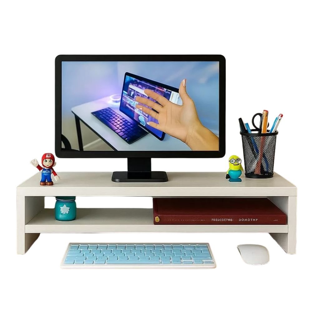 Suporte Monitor Duplo Para Escritório E Desktop Mdf - 60x20x10 Branco