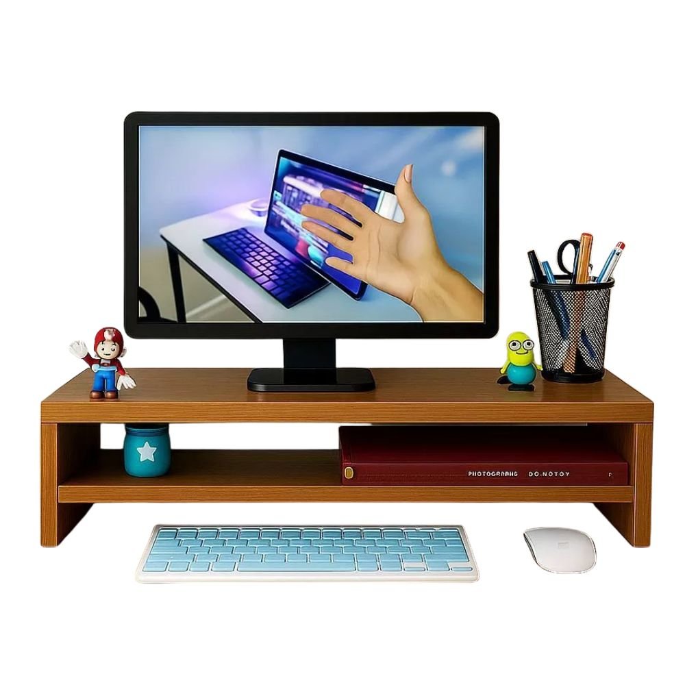 Suporte Monitor Duplo Para Escritório E Desktop Mdf - 70x20x10 Amadeirado