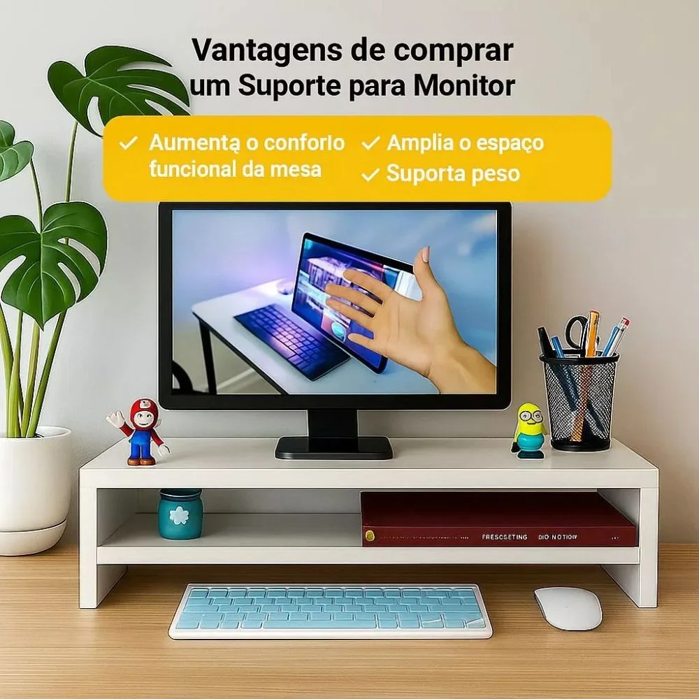 Imagem 4 de 5 do produto Suporte Monitor Duplo Para Escritório E Desktop Mdf - 70x20x10 Amadeirado