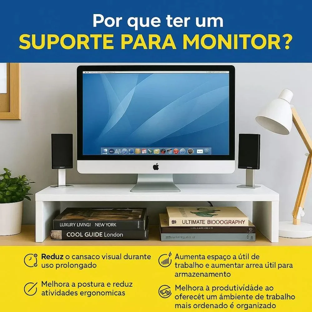 Imagem 5 de 5 do produto Suporte Monitor Duplo Para Escritório E Desktop Mdf - 80x20x10 Branco