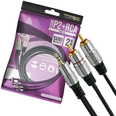 Cabo De Áudio P2 Estéreo Para 2 Rca Macho 2 Metros Cabos Golden