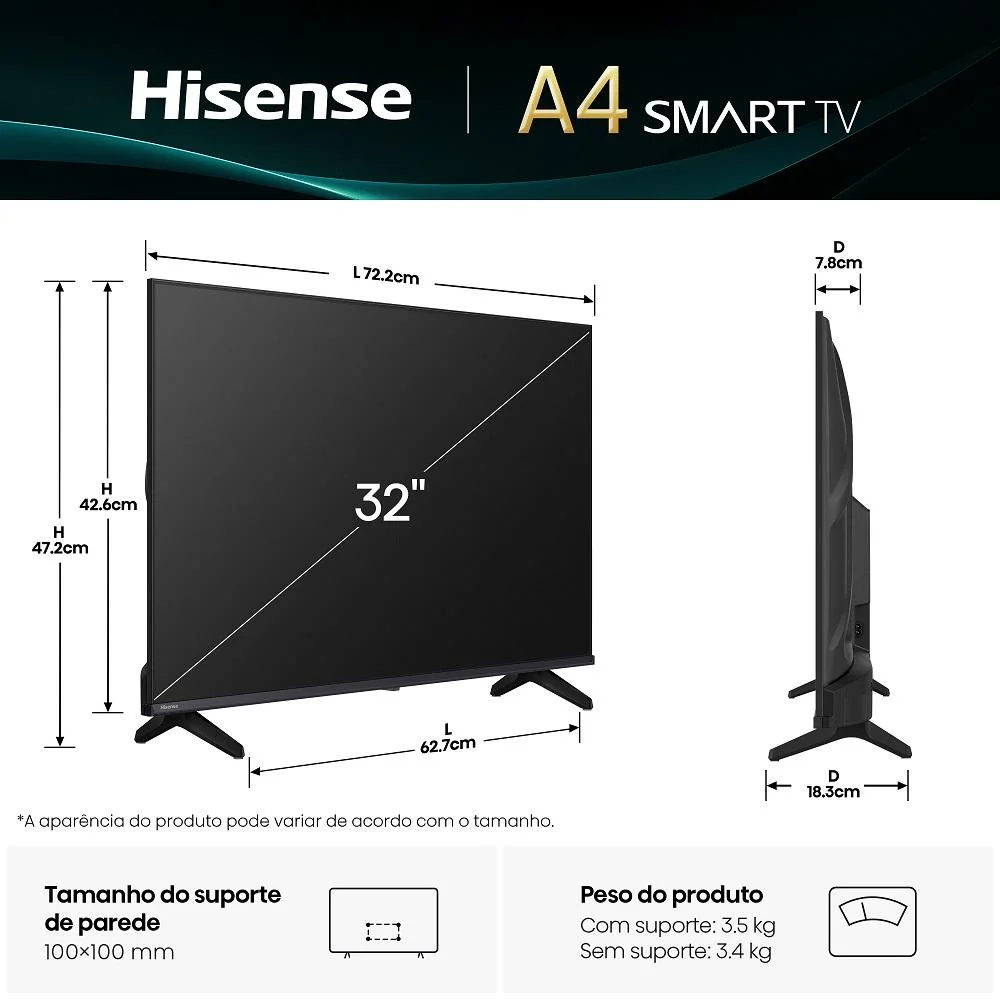Smart TV Hisense DLED HD 32" 32A4NV com Processador AI HDR10 DTS Virtual X DLNA Alexa e Google Home Smart TV Hisense DLED HD 32" 32A4NV com Processador AI HDR10 DTS Virtual X DLNA Alexa e Google Home
