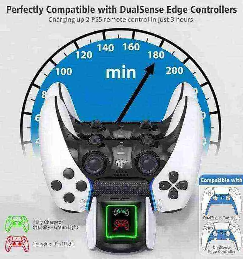 Imagem 2 de 3 do produto Base Horizontal Para 2 Controles Compativél Com Ps5 Dock  Com LED