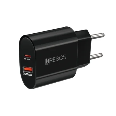 Carregador De Parede Hrebos Duplo Usb + Tipo C Pd 20w Turbo Modelo Crg-215 Cor Preto