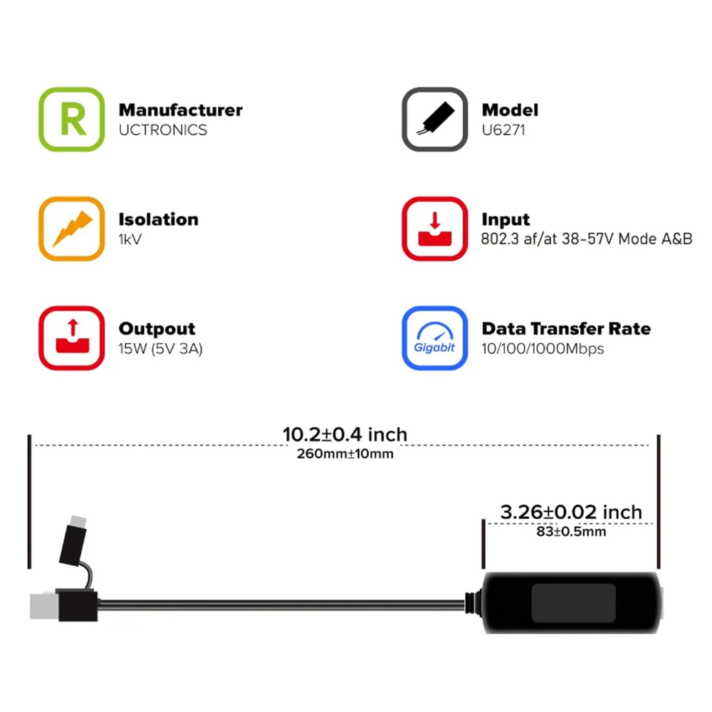 Imagem 3 de 5 do produto Adaptador Divisor Poe Para Raspberry 5v 3a Ls-pe0530lk-u6271 Uctronics