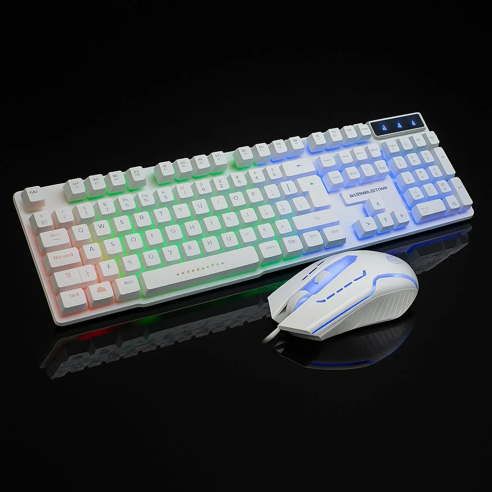Imagem 3 de 5 do produto Kit Gamer K-Mex Branco RGB Rainbow Teclado ABNT2 + Mouse Óptico 1000 DPI Ergonômico USB
