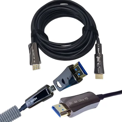 Cabo HDMI 15 Metros 8k 2.1 Fibra Óptica - 2 Em 1 Plug Destacável