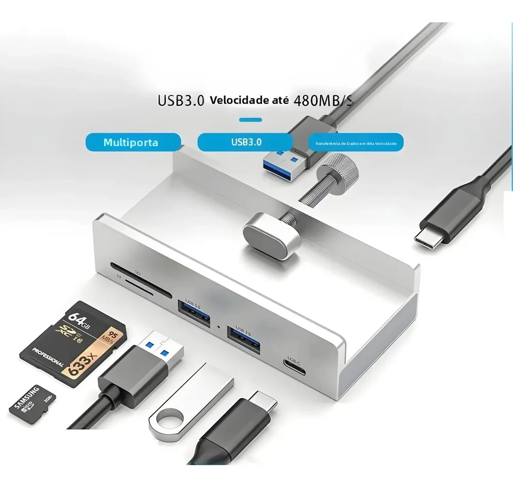 Imagem 2 de 5 do produto Hub Usb Powermount Hrebos If-314 5 Em 1 Sd Micro Sd Usb-c Cinza