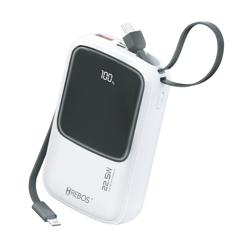Power Bank Hrebos Pop It 10.000mah 22,5w Cor Branco – Carregador Portátil Turbo Para Celular Modelo Pb-955