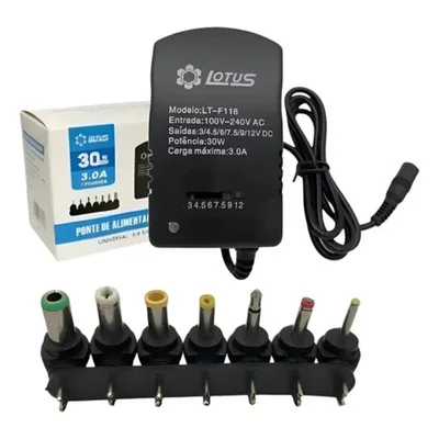 Fonte Universal Regulada De 3 A 12v 3a 30w Bivolt Modelo Lt-f118