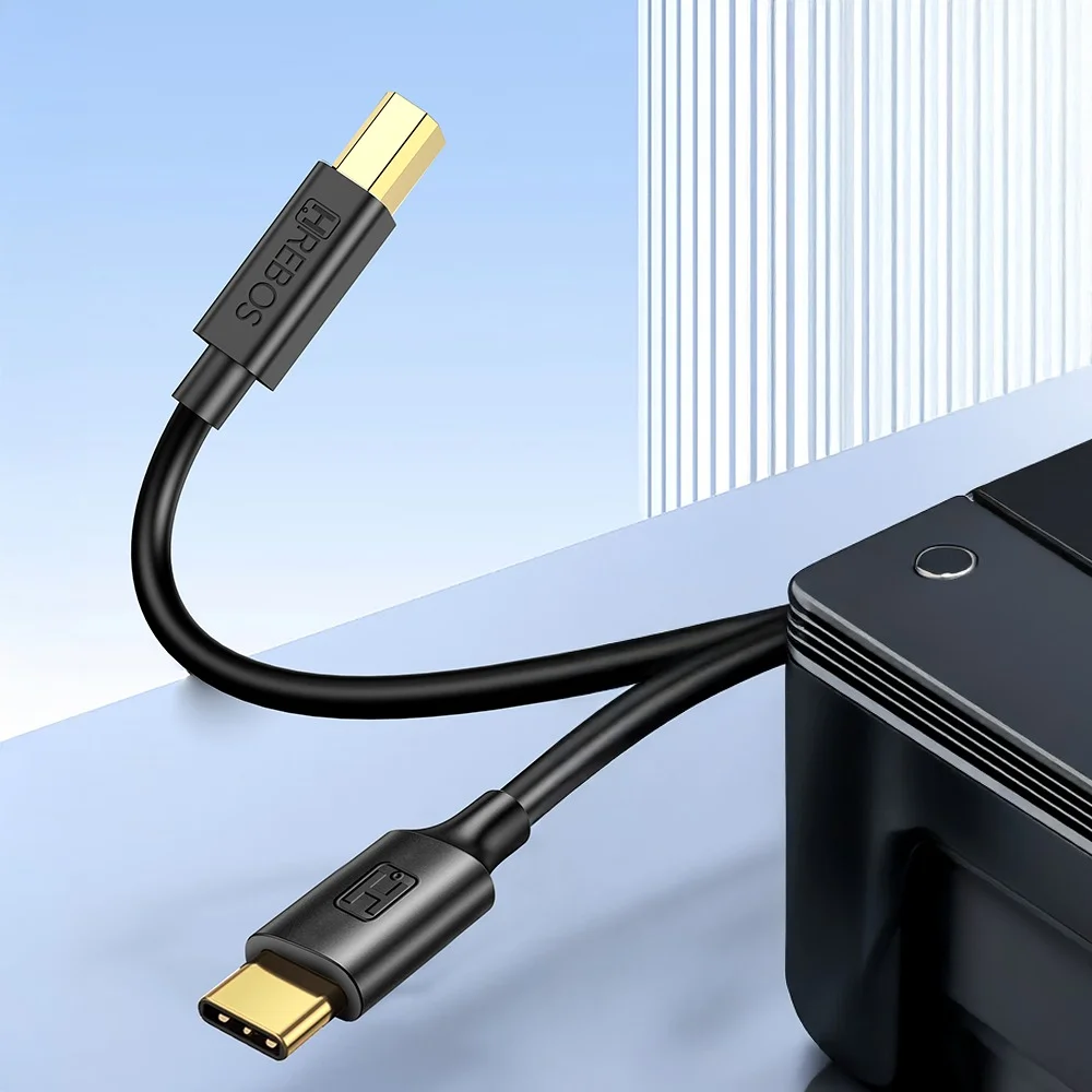 Imagem 3 de 5 do produto Cabo De Impressora Hrebos If-246 Usb-c Para Usb-b 2m Preto