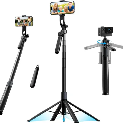 Tripé Para Celular 3 Em 1 73cm – Bastão De Selfie Dobrável Portátil Com Controle Remoto, Rotação 360°, Base Triangular Reforçada, Pau De Selfie