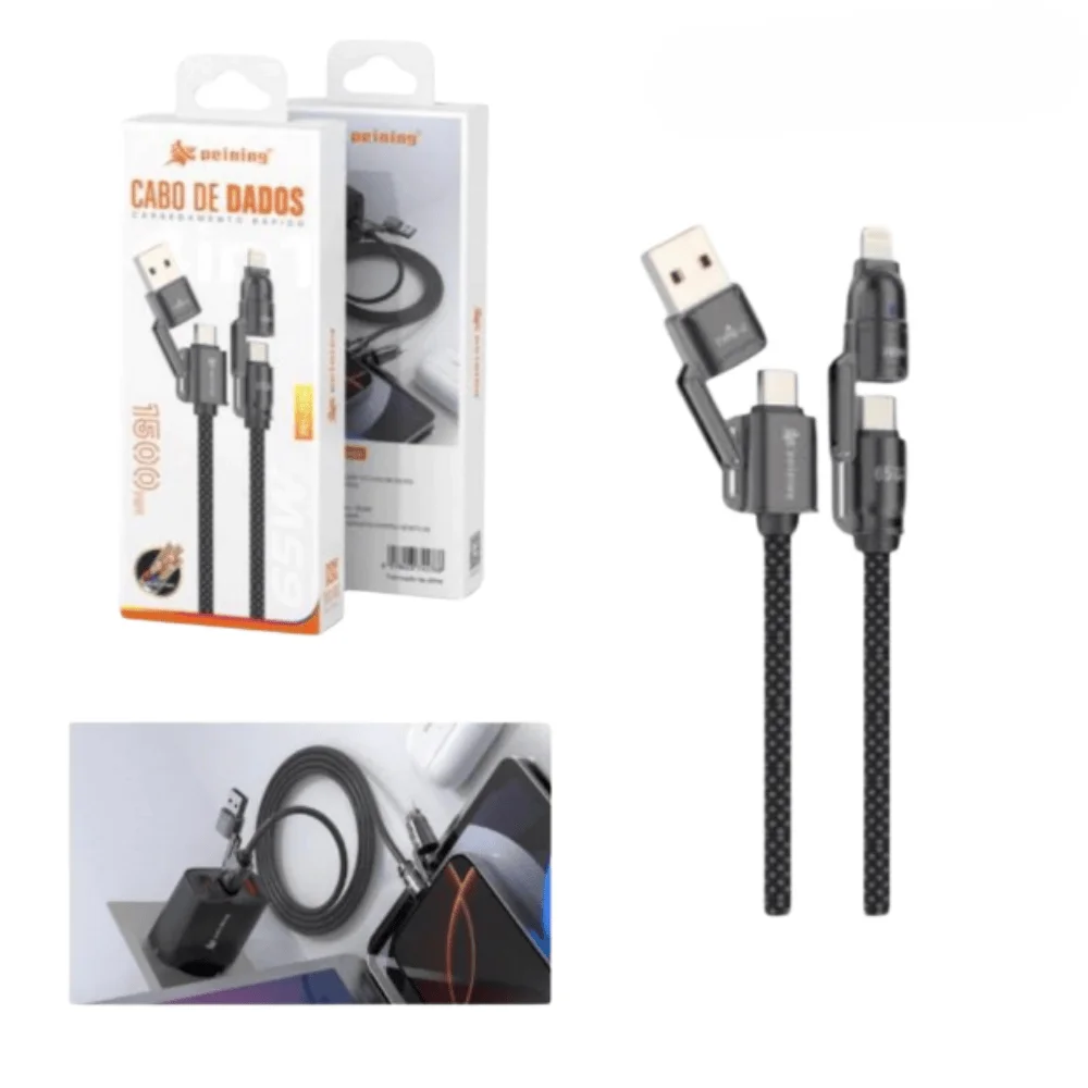 Imagem 2 de 3 do produto Cabo Celular 4 Em 1 1,5m 65w Pei-j129 Peining