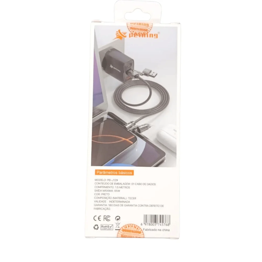 Imagem 3 de 3 do produto Cabo Celular 4 Em 1 1,5m 65w Pei-j129 Peining